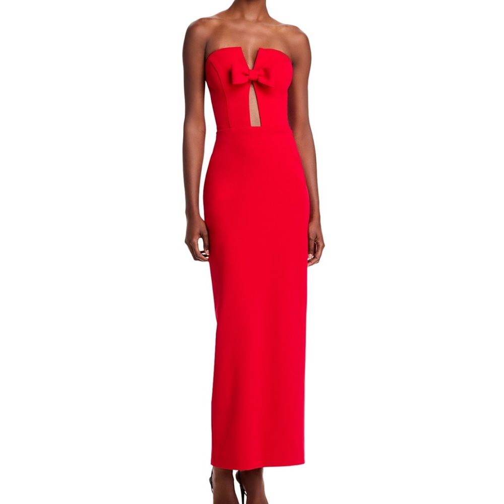 Aqua Red Strapless Cut Out Sheath Dress